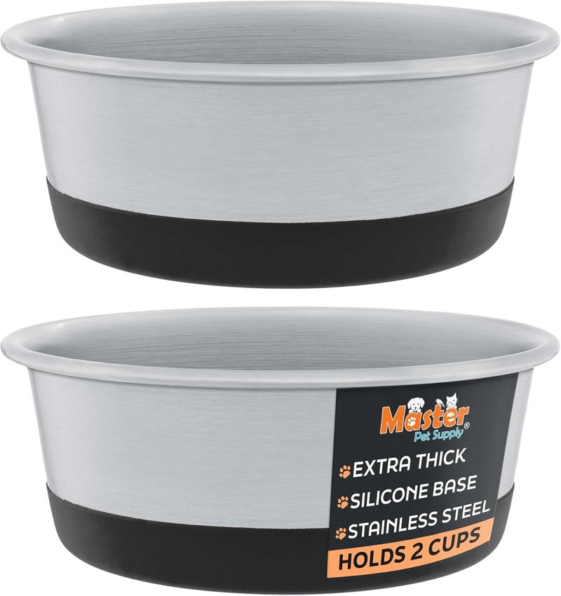Master Pet Supply Stainless Steel Dog Bowls Set of 2 with Extra Thick Silicone Base - 2 Cup (16 oz) Black Velvet, Non-Slip, Dishwasher Safe Metal Bowls, Pet Dog Food Bowl for Dogs, Cats, Anti Rust - Image 1